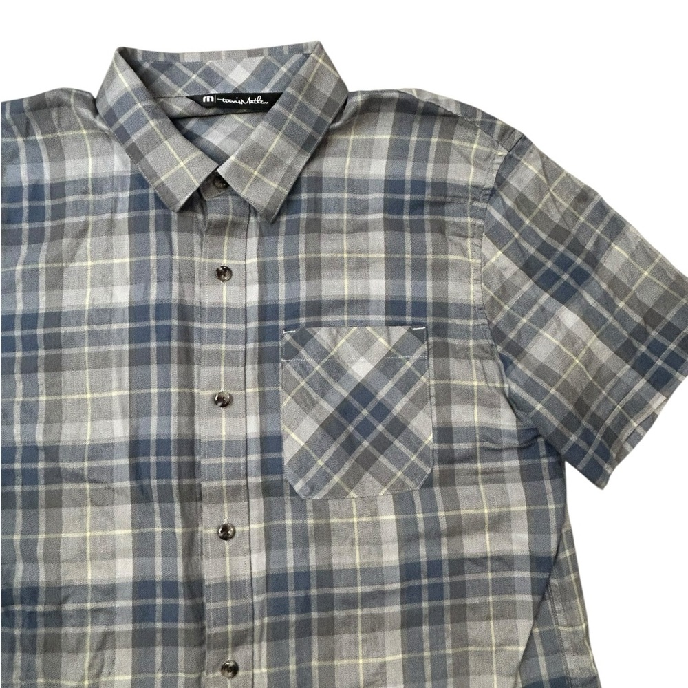 Travis Mathew‎ Men’s Plaid Short Sleeve Button Down Shirt Medium Boue Gray